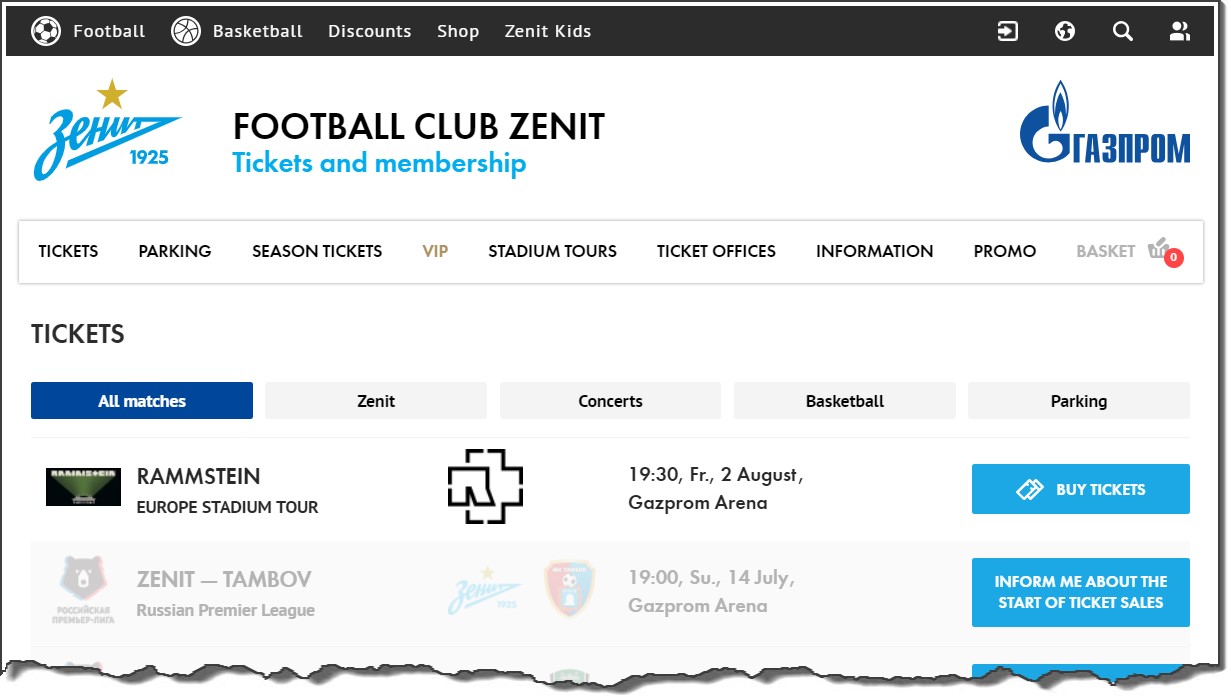 Website of the “Zenith” Soccer Club 